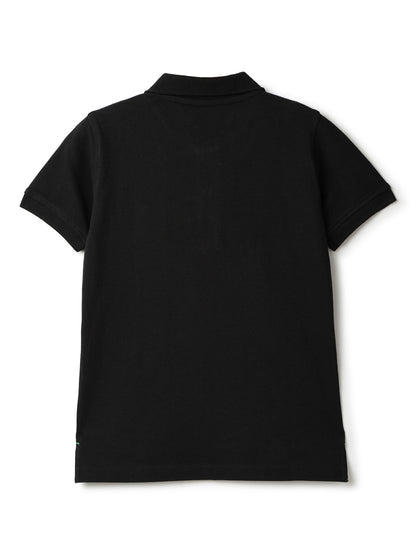 Boys Black Cotton Solid Polo T-shirt