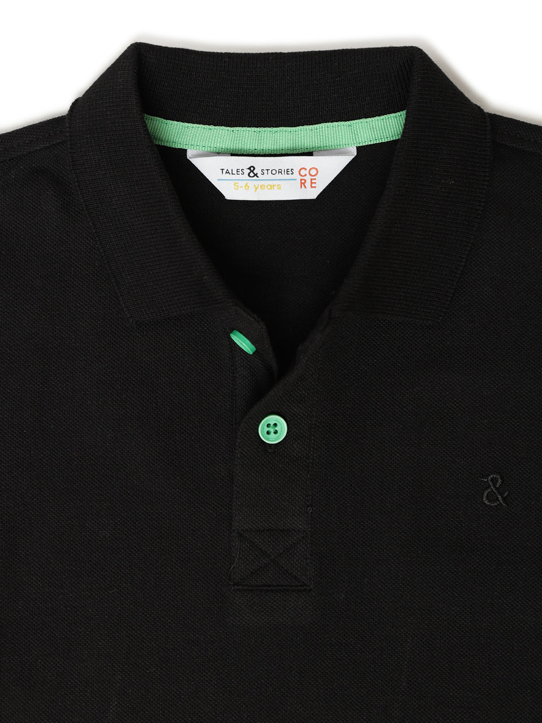Boys Black Cotton Solid Polo T-shirt