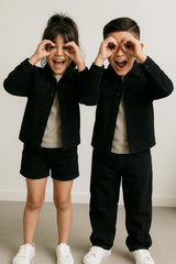 Unisex Black Cotton Regular Fit Washed Jacket