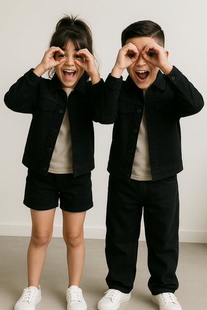 Unisex Black Cotton Regular Fit Washed Jacket