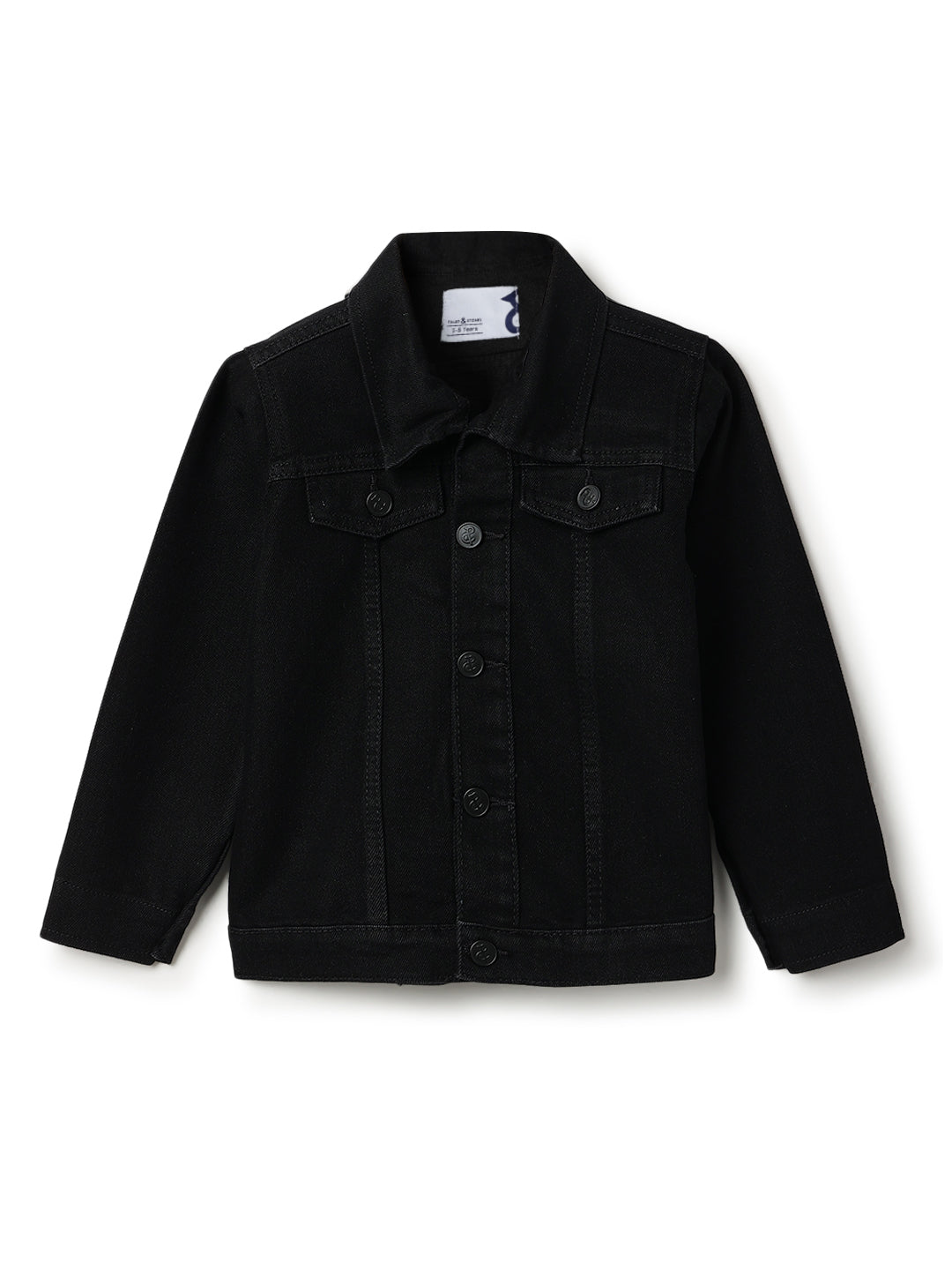 Unisex Black Cotton Regular Fit Washed Jacket
