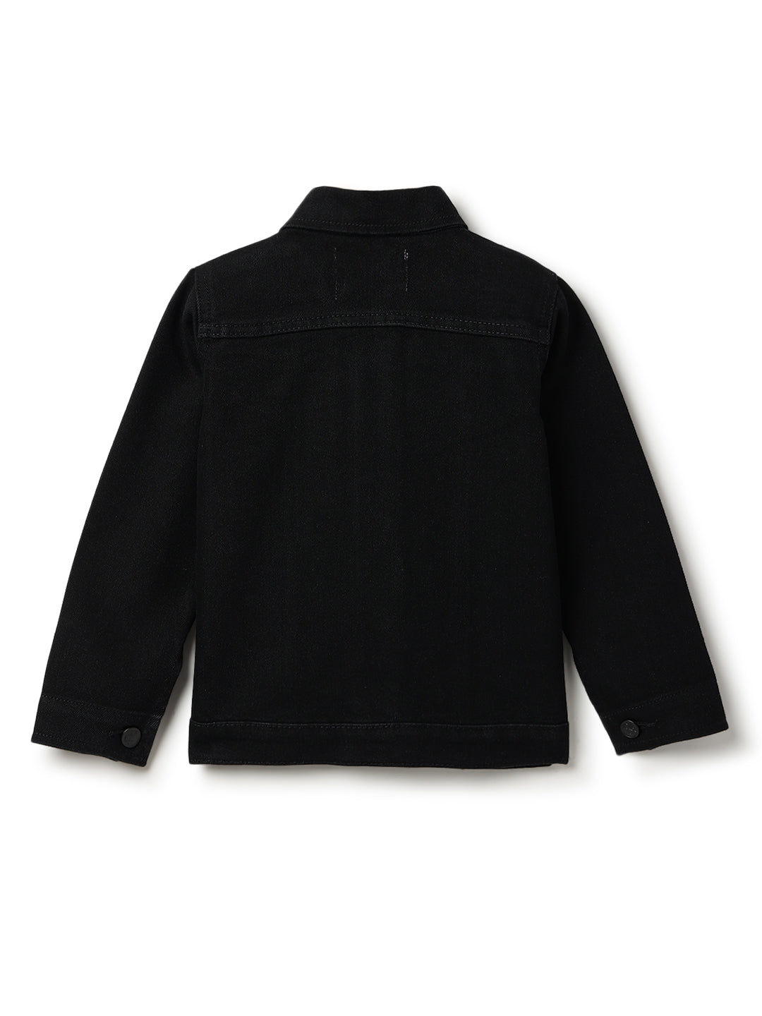 Unisex Black Cotton Regular Fit Washed Jacket