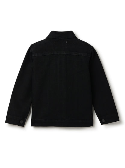 Unisex Black Cotton Regular Fit Washed Jacket