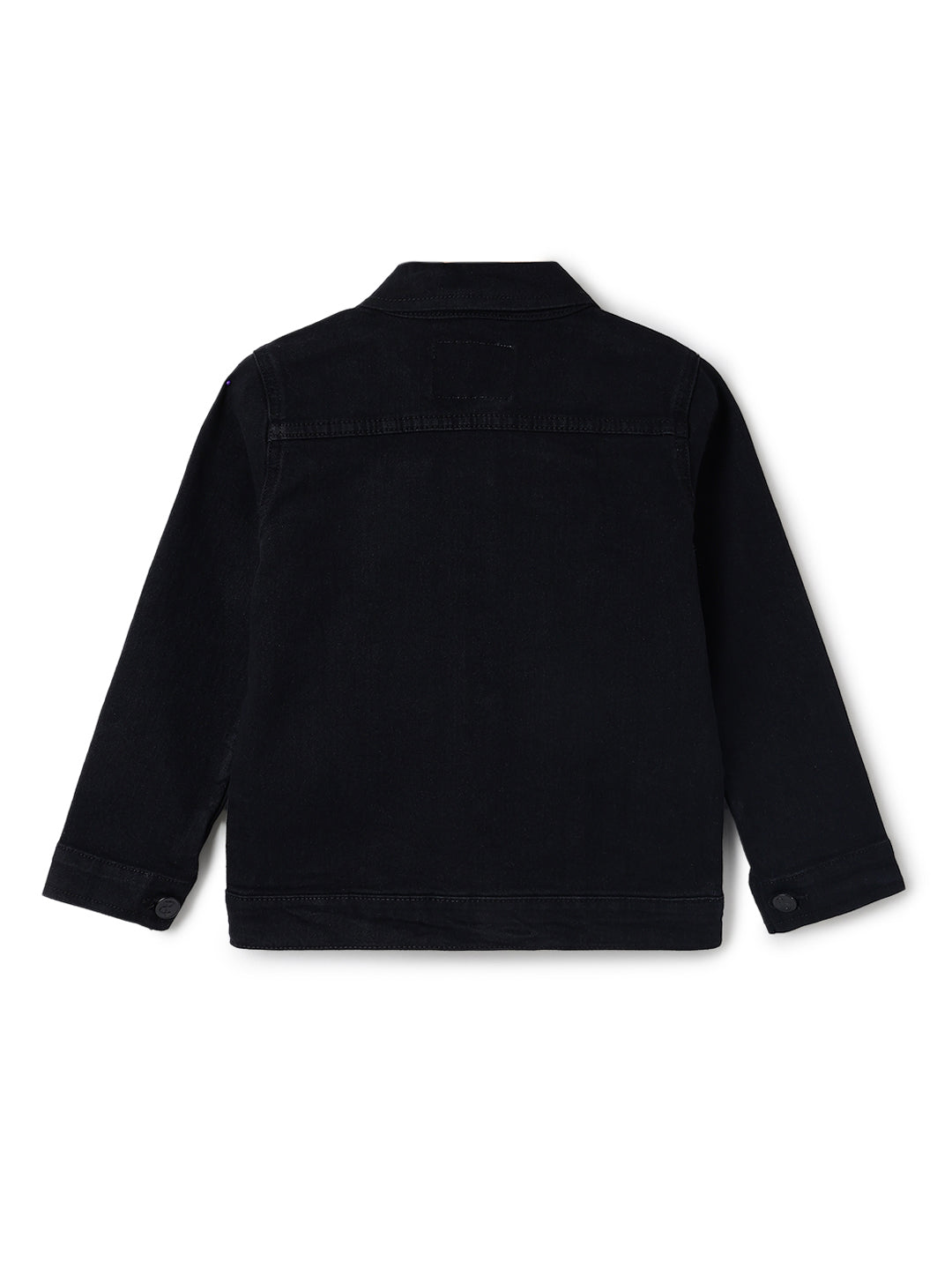 Boys & Girls Black Denim Jacket With Patches