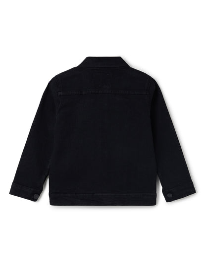 Boys & Girls Black Denim Jacket With Patches