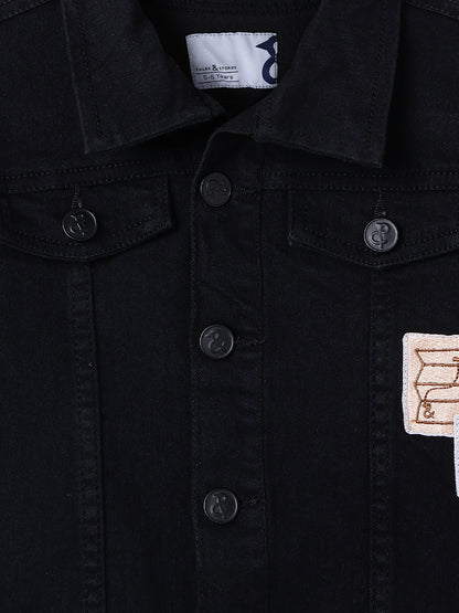 Boys & Girls Black Denim Jacket With Patches