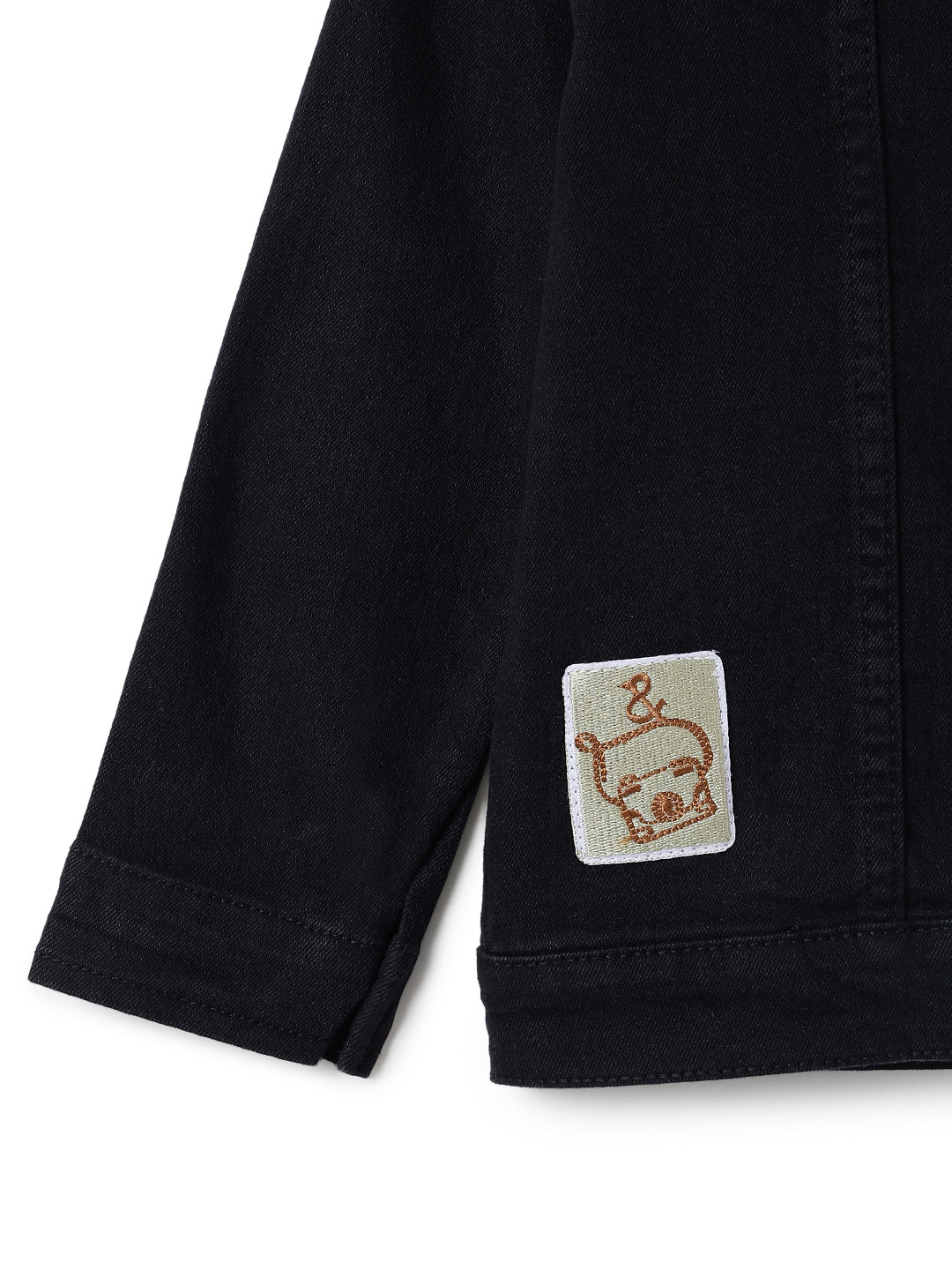 Boys & Girls Black Denim Jacket With Patches