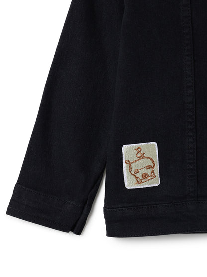 Boys & Girls Black Denim Jacket With Patches