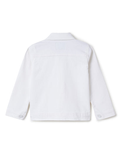 Boys & Girls White Denim Jacket with Racing Badge Patches