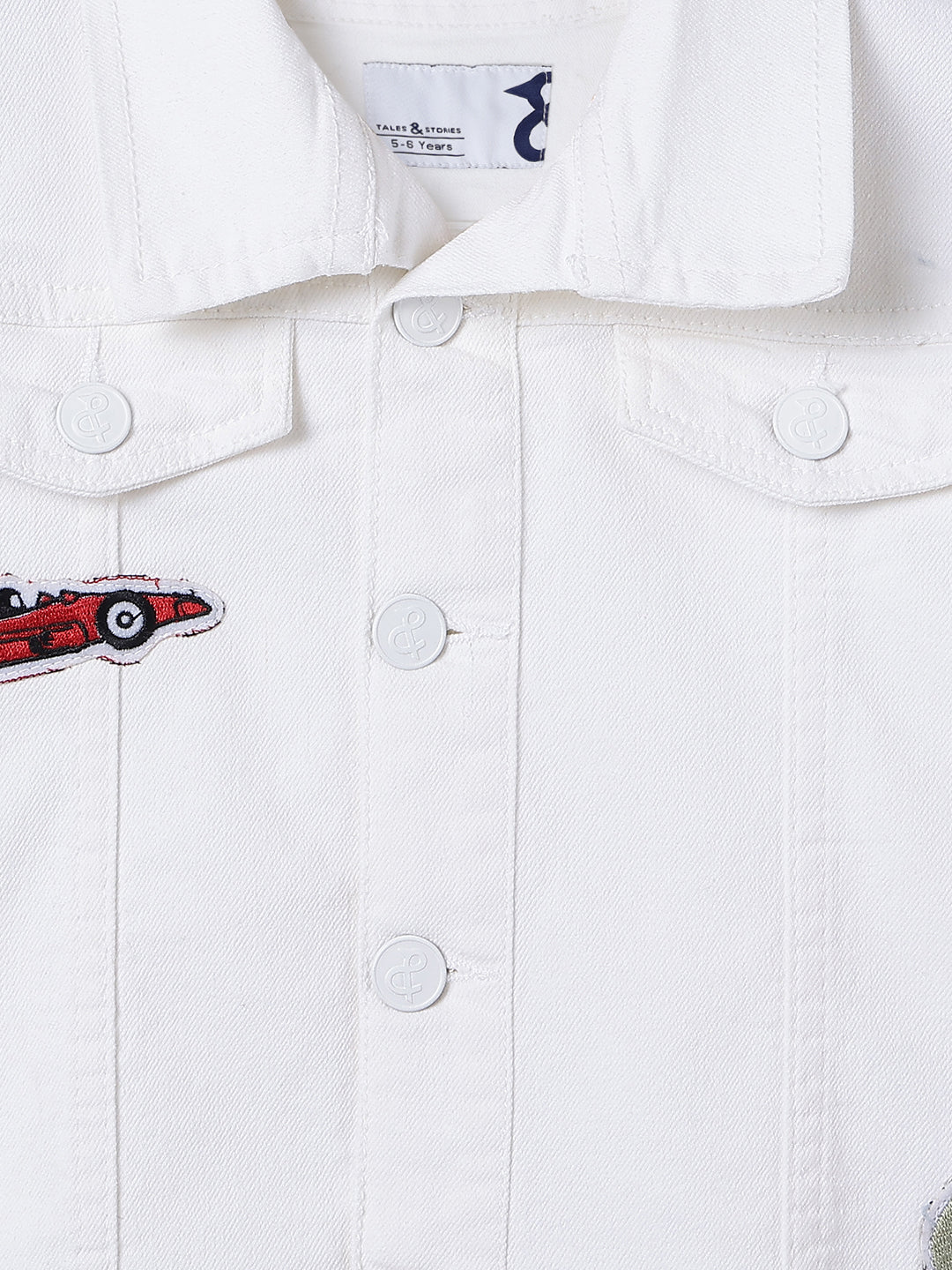Boys & Girls White Denim Jacket with Racing Badge Patches