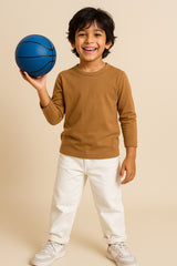 Boys Cotton Solid Casual Brown T-Shirt