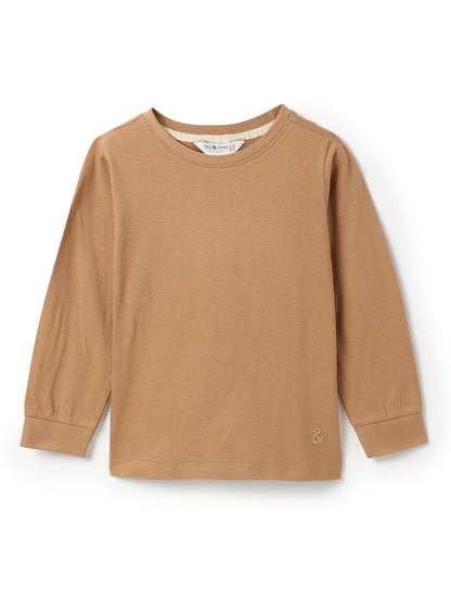 Boys Cotton Solid Casual Brown T-Shirt