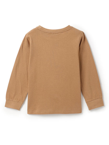 Boys Cotton Solid Casual Brown T-Shirt