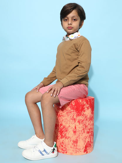 Boys Cotton Solid Casual Brown T-Shirt