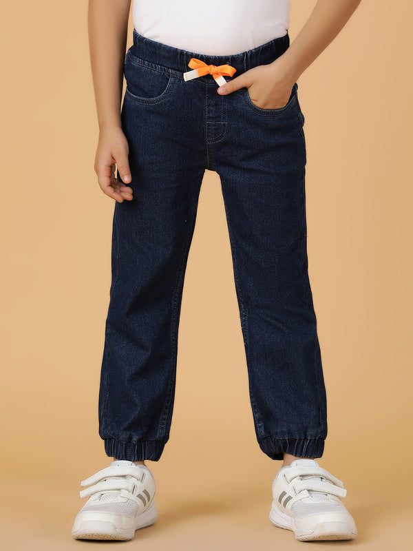 Boys Dark Blue Washed Lycra Joggers