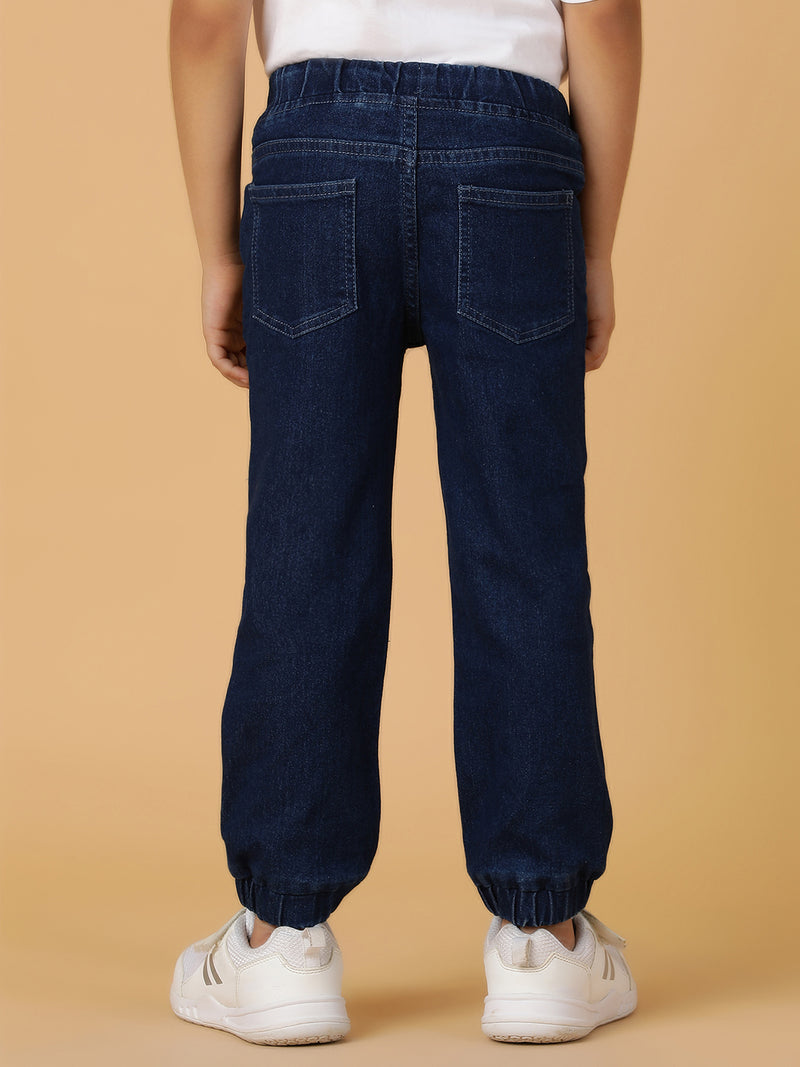 Boys Dark Blue Washed Lycra Joggers