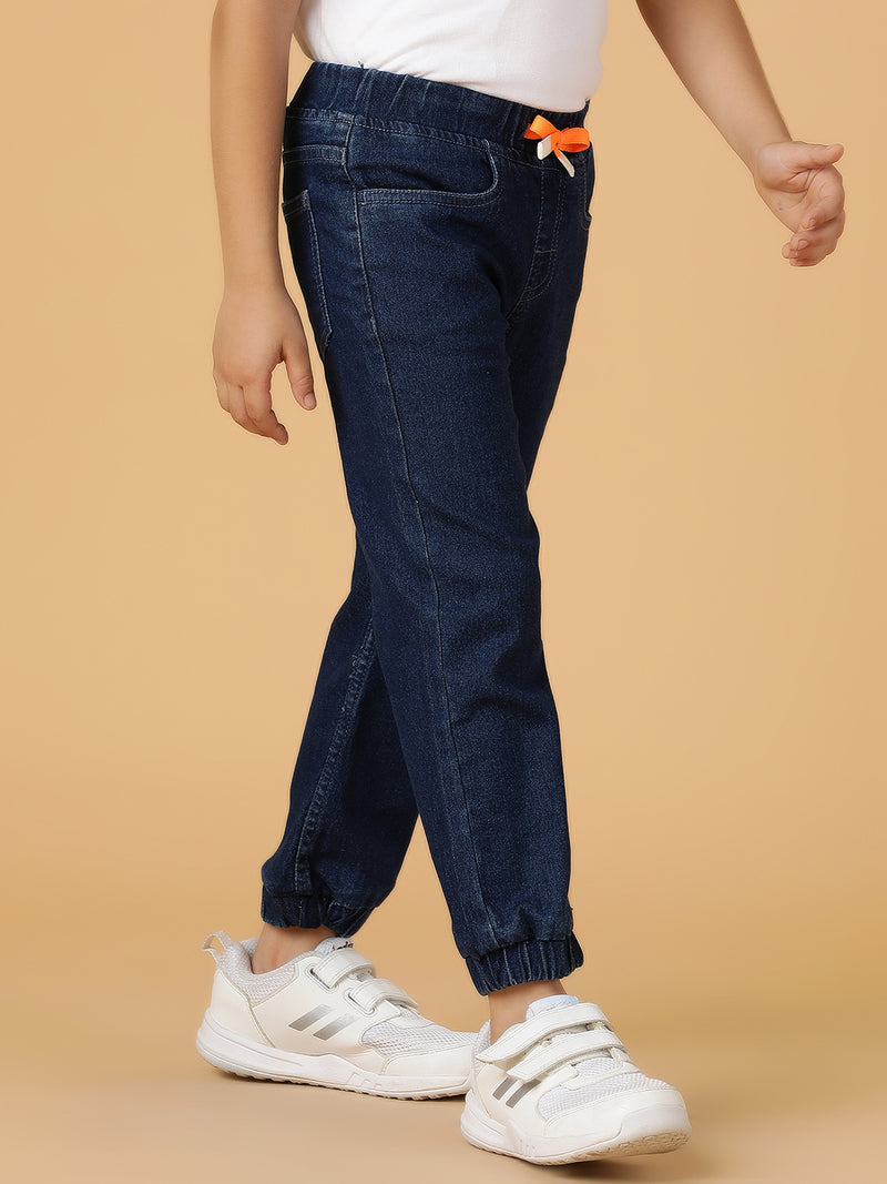 Boys Dark Blue Washed Lycra Joggers