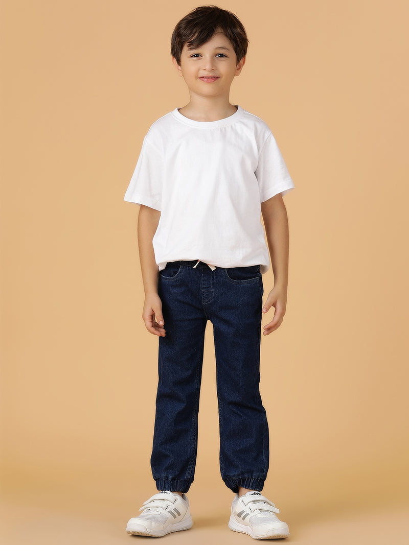 Boys Dark Blue Washed Lycra Joggers