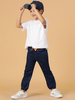 Boys Dark Blue Washed Lycra Joggers