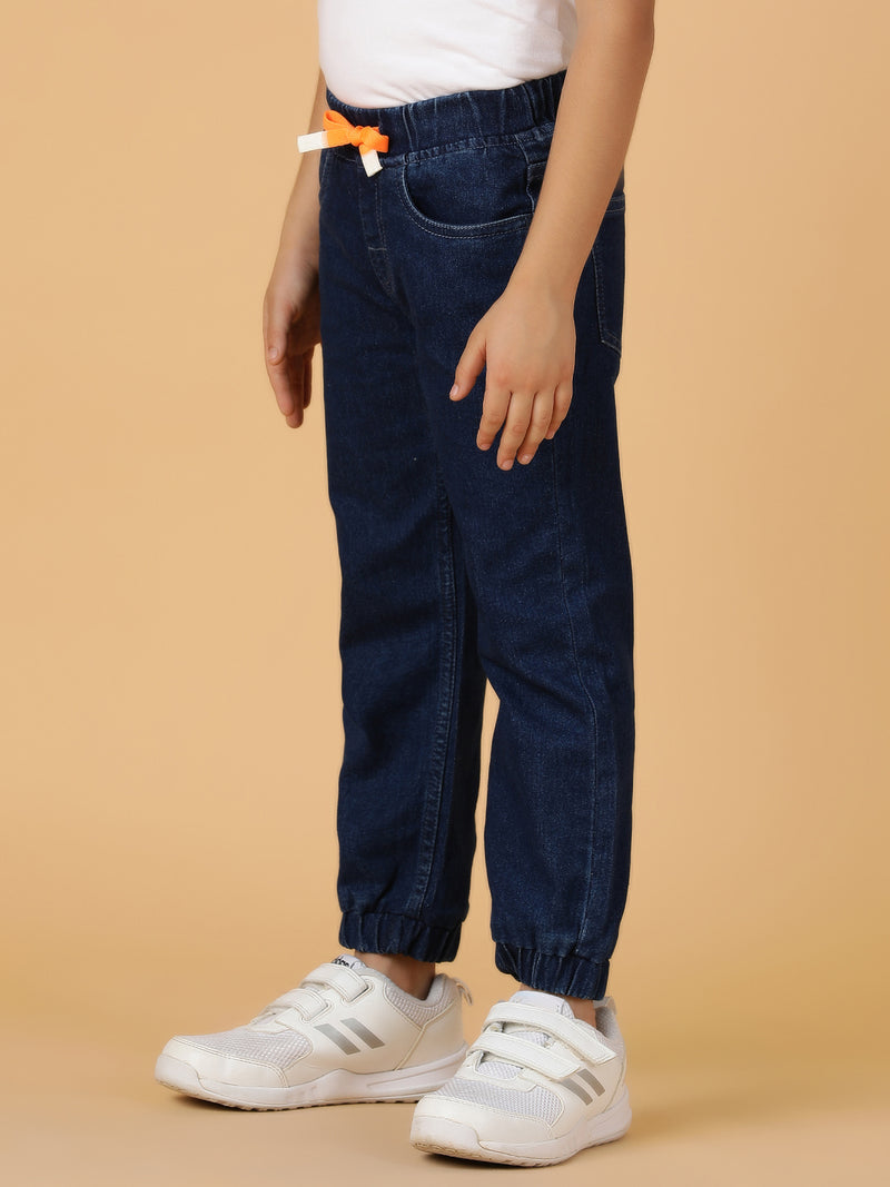 Boys Dark Blue Washed Lycra Joggers