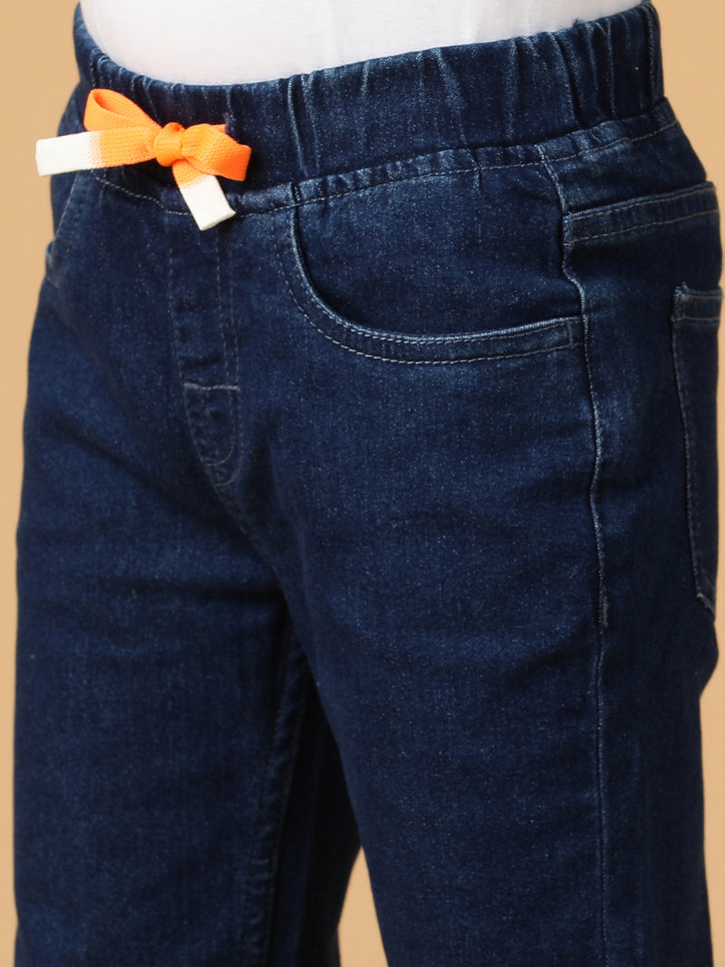 Boys Dark Blue Washed Lycra Joggers