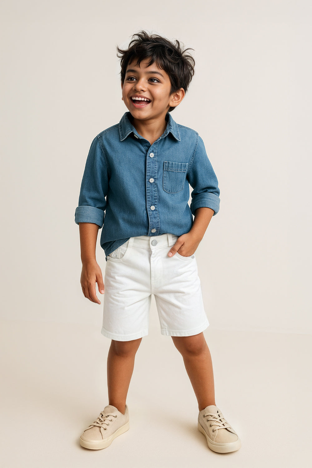 Boys White Bermuda Shorts