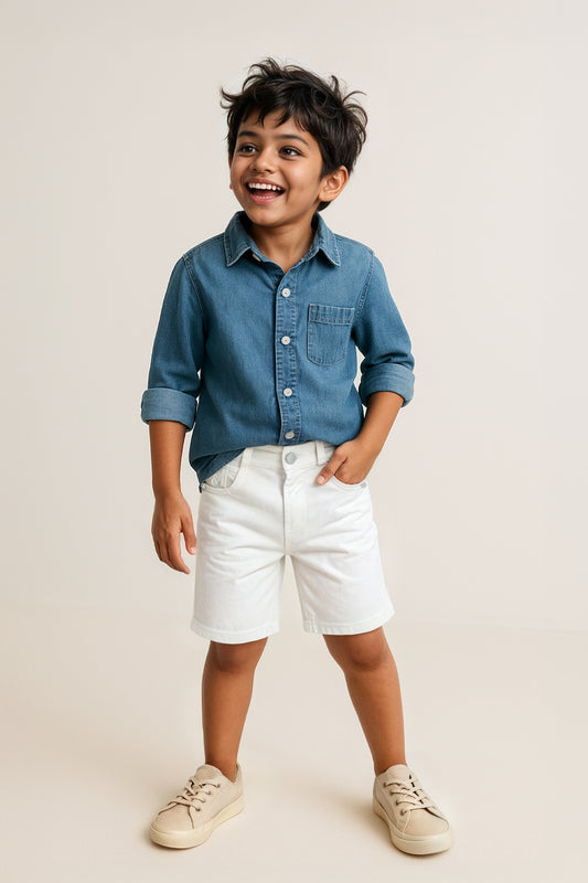 Boys White Bermuda Shorts