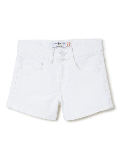 Girls White Washed Lycra Regular Fit Above Knee Shorts