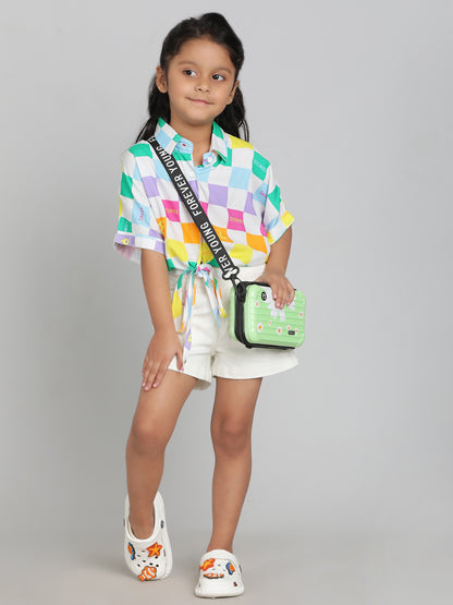 Girls White Washed Lycra Regular Fit Above Knee Shorts
