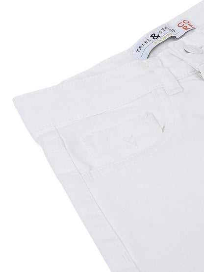 Girls White Washed Lycra Regular Fit Above Knee Shorts