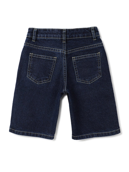 Boys Dark Blue Lycra Washed Bermuda