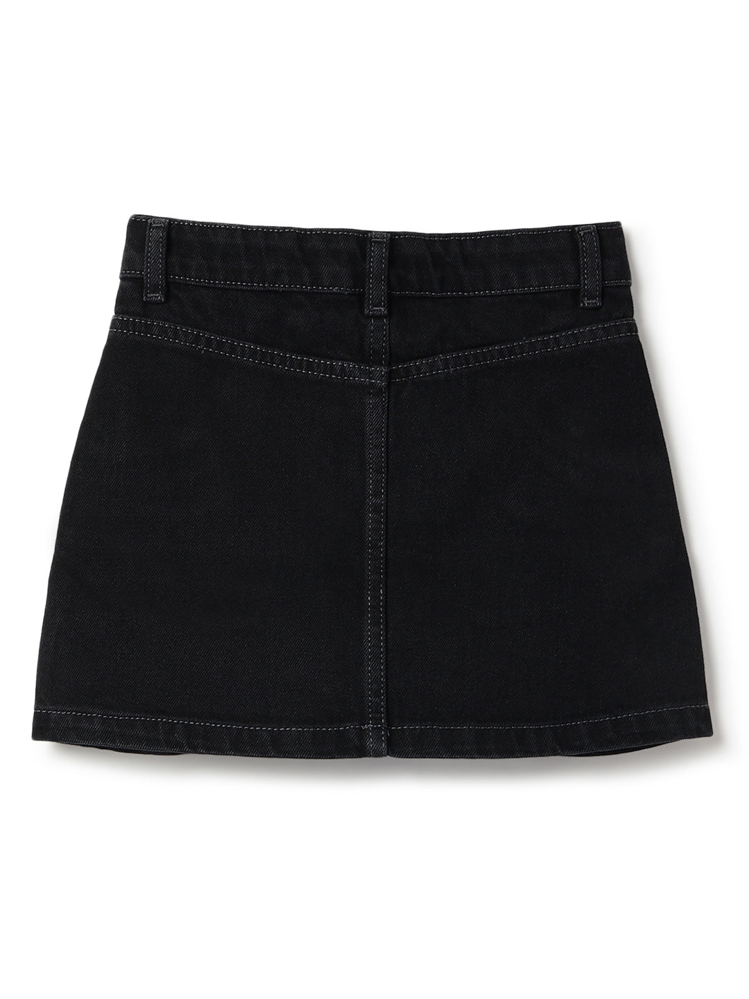 Girls Black A-Line Washed Lycra Above Knee Skirt
