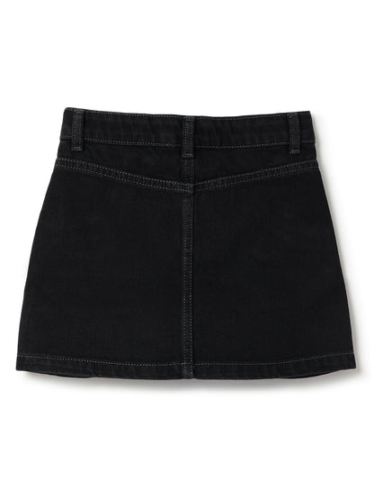 Girls Black A-Line Washed Lycra Above Knee Skirt