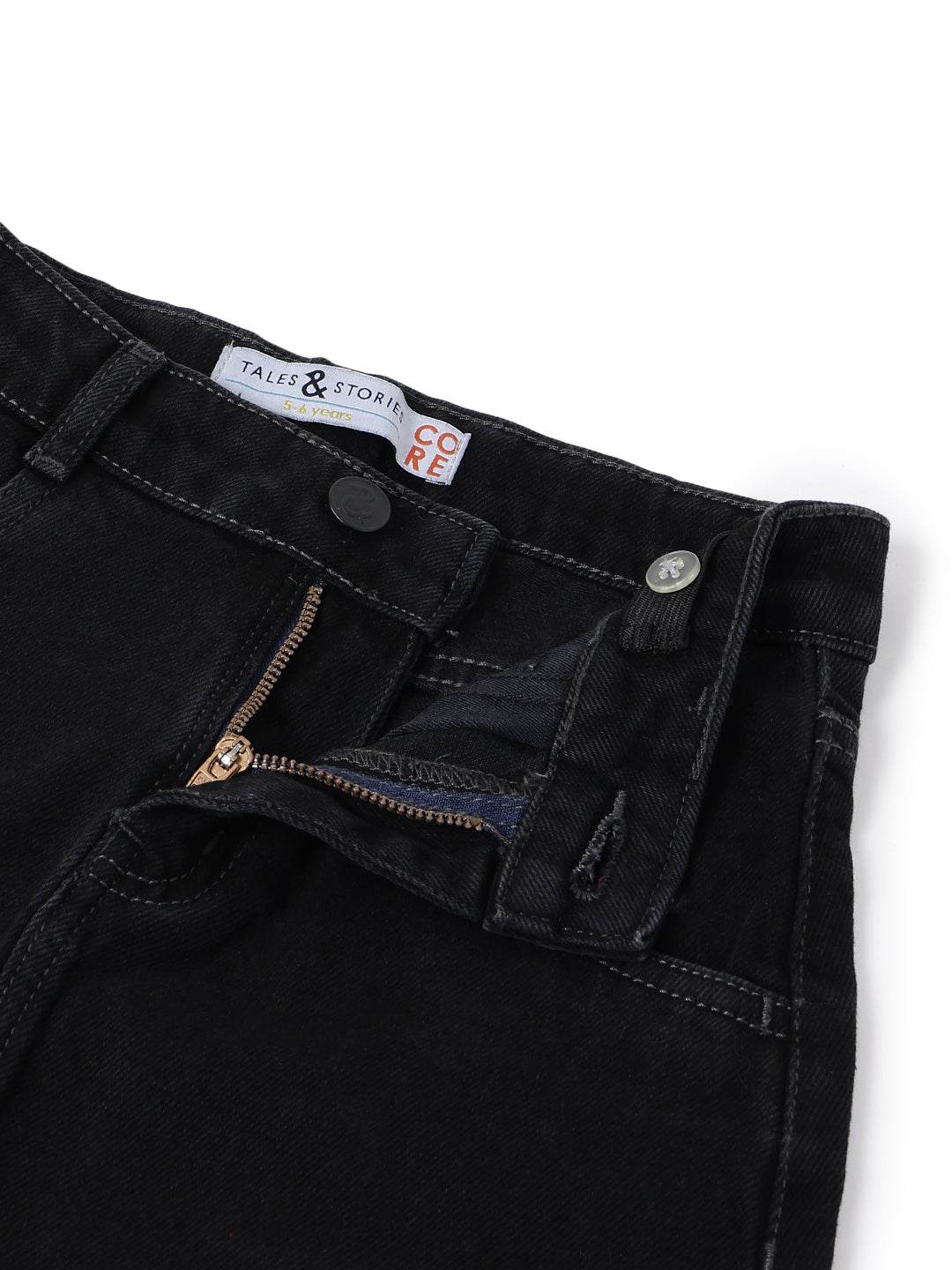 Girls Black A-Line Washed Lycra Above Knee Skirt