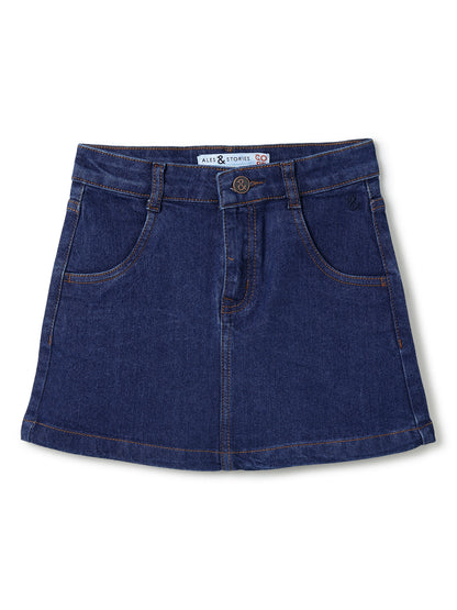 Girls Dark Blue A-Line Stretchable Denim Skirt