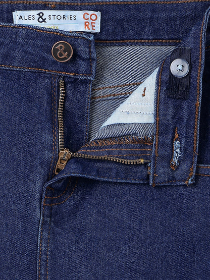 Girls Dark Blue A-Line Stretchable Denim Skirt
