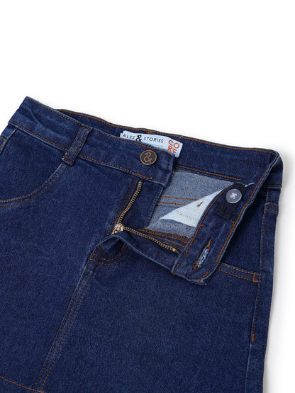Girls Dark Blue A-Line Stretchable Denim Skirt
