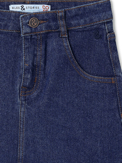 Girls Dark Blue A-Line Stretchable Denim Skirt