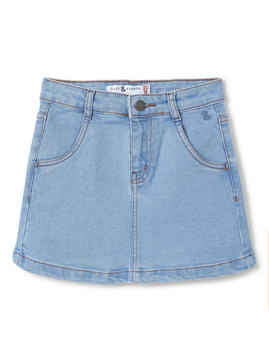 Girls Light Blue A-Line Stretchable Denim Skirt