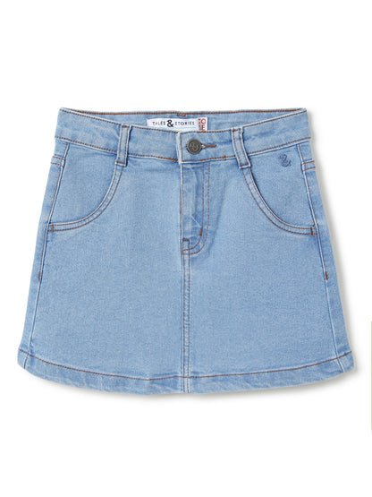 Girls Light Blue A-Line Stretchable Denim Skirt