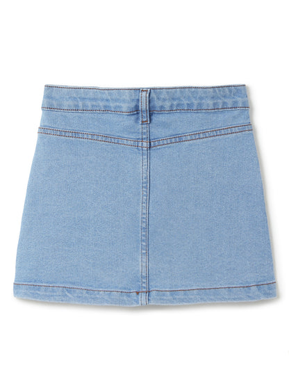 Girls Light Blue A-Line Stretchable Denim Skirt