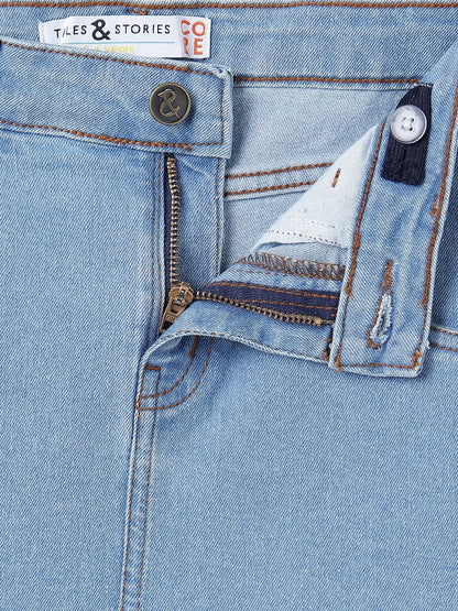 Girls Light Blue A-Line Stretchable Denim Skirt