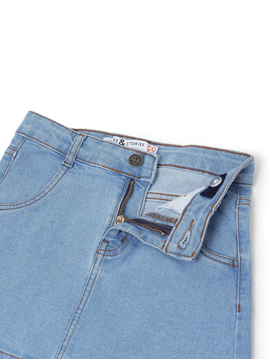 Girls Light Blue A-Line Stretchable Denim Skirt