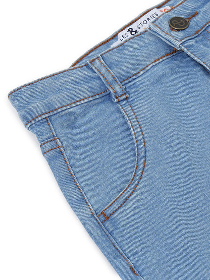 Girls Light Blue A-Line Stretchable Denim Skirt