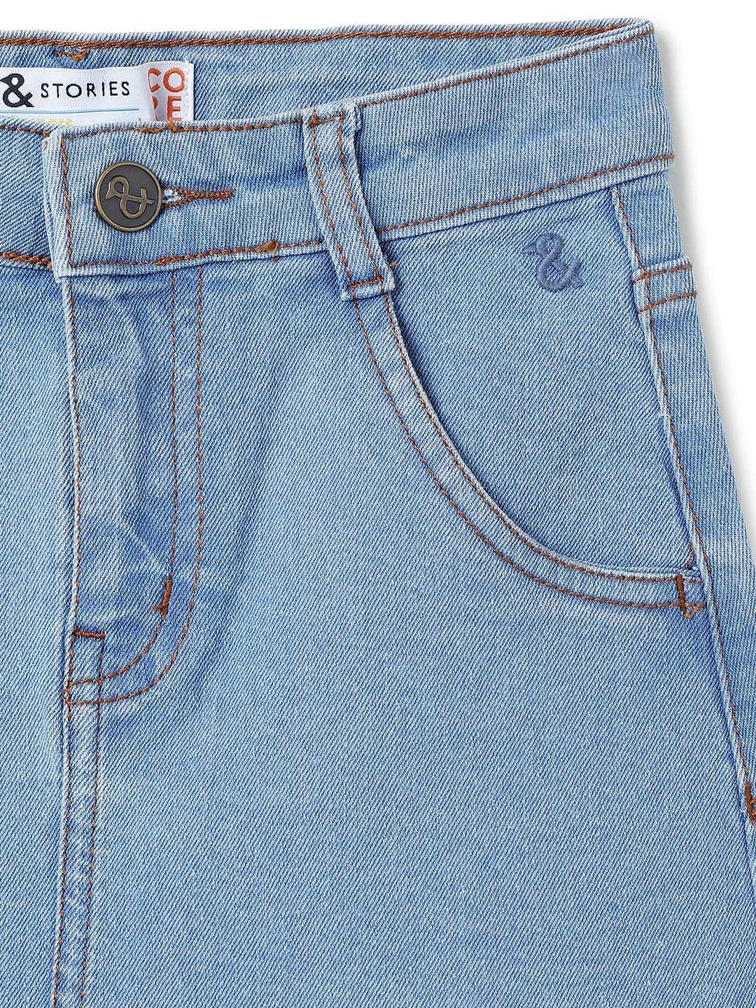 Girls Light Blue A-Line Stretchable Denim Skirt