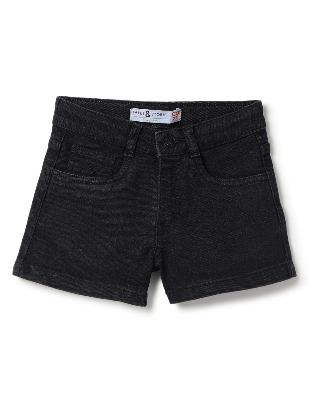 Girls Black Washed Lycra Regular Fit Above Knee Shorts