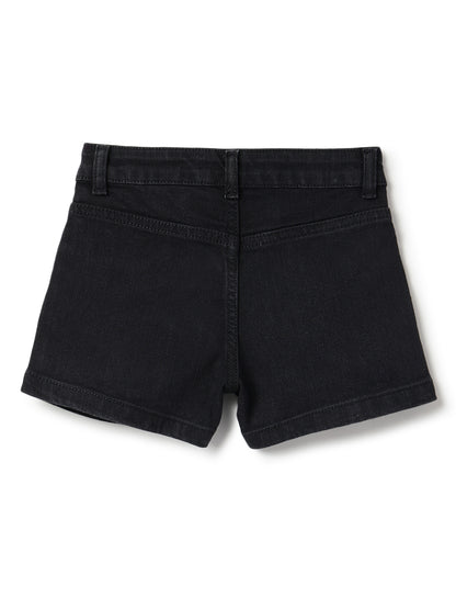 Girls Black Washed Lycra Regular Fit Above Knee Shorts
