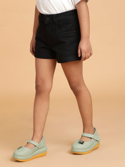 Girls Black Washed Lycra Regular Fit Above Knee Shorts