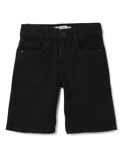 Boys Cotton Rust T-Shirt With Black Denim Solid Regular Fit Short