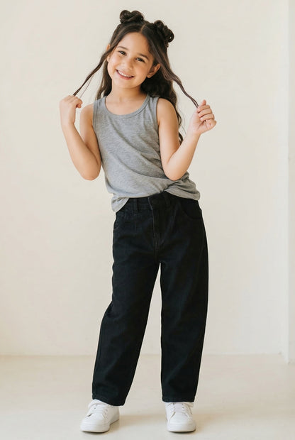 Girls Black Slouchy Fit Denim Jeans